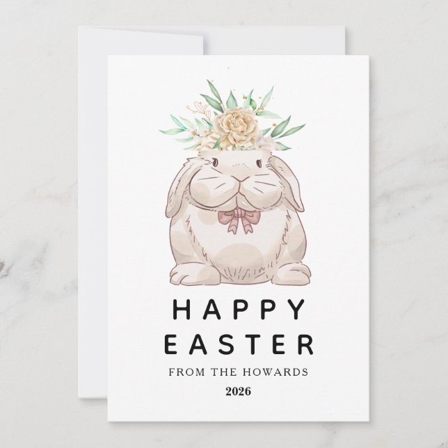 Tarjeta Festiva Elegant Modern Simple Bunny Happy Easter Photo (Anverso)