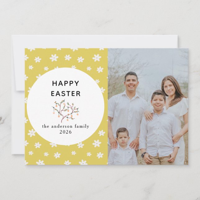 Tarjeta Festiva Elegant Modern Simple Flower Happy Easter Photo (Anverso)