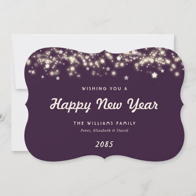 Tarjeta Festiva Elegant Modern Stars Purple New Year Card (Anverso)