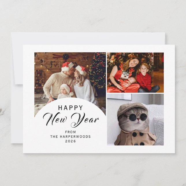 Tarjeta Festiva Elegant Modern Trendy Happy New Year 3 Photo (Anverso)