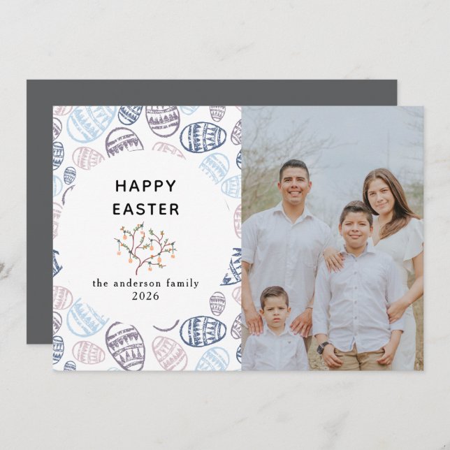 Tarjeta Festiva Elegant Modern Watercolor Eggs Happy Easter Photo (Anverso / Reverso)