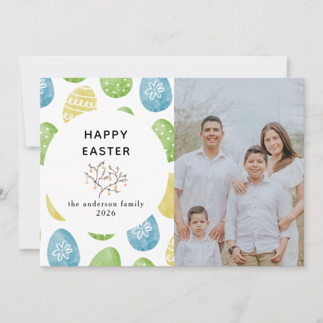 Tarjeta Festiva Elegant Modern Watercolor Eggs Happy Easter Photo (Anverso)