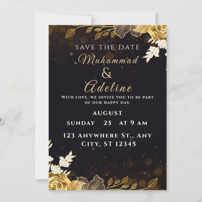 Tarjeta Festiva Elegant Modern Wedding Invite – Black & White (Anverso)