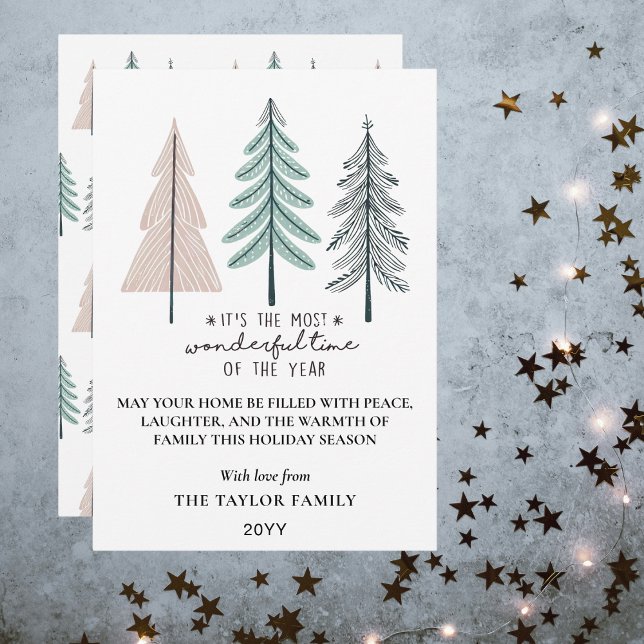 Tarjeta Festiva Elegant Most Wonderful Time Christmas Trees (Elegant Most Wonderful Time Christmas Trees Holiday Card
)