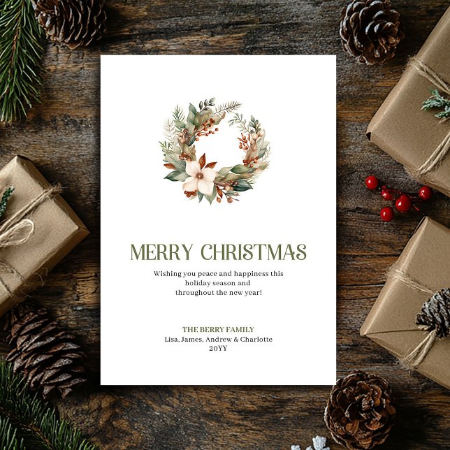 Tarjeta Festiva Elegant Neutral Christmas Wreath Minimal Holiday  (Elegant Neutral Christmas Ornament Minimal Holiday Card)