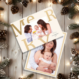 Tarjeta Festiva Elegant Neutral “Merry” Modern Photo