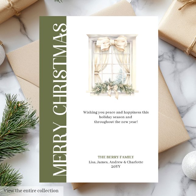 Tarjeta Festiva Elegant Neutral Tones Minimalist Window Christmas (Elegant Neutral Tones Minimalist Window Christmas Holiday Card)