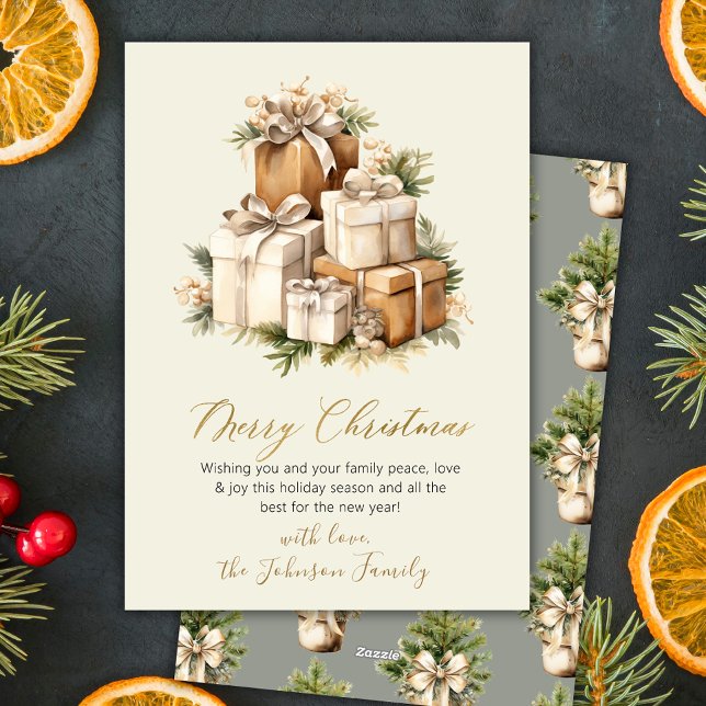 Tarjeta Festiva Elegant Neutral Watercolor Christmas Presents (Subido por el creador)
