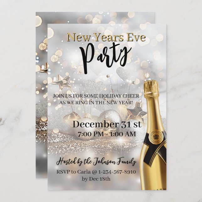 Tarjeta Festiva Elegant New Year's Eve Party Invitation (Anverso / Reverso)