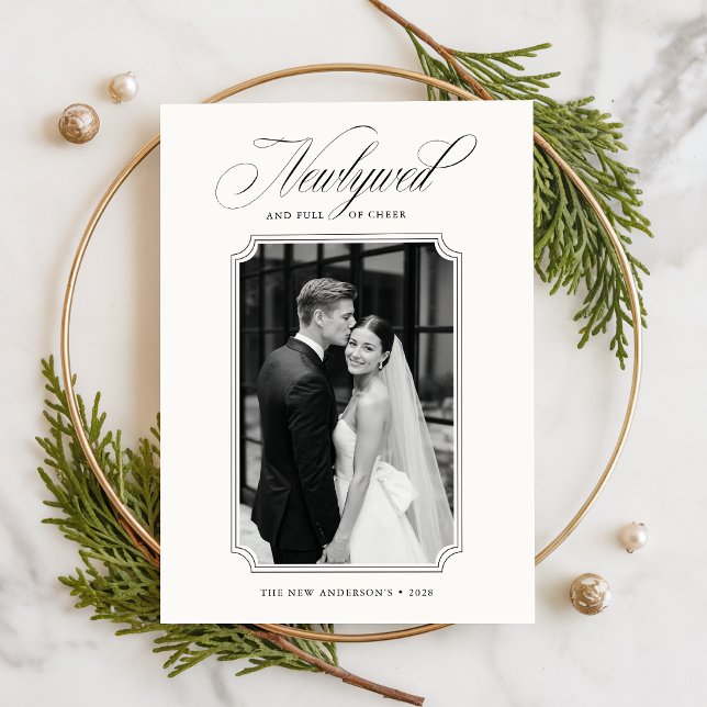 Tarjeta Festiva Elegant Newlywed Black And White 2 Photo Christmas (Subido por el creador)