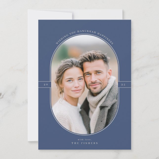 Tarjeta Festiva Elegant Oval Hanukkah Photo (Anverso)