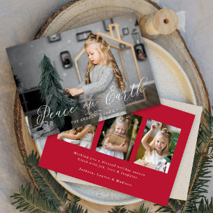 Tarjeta Festiva Elegant Peace on Earth Script Rojo 4 Foto