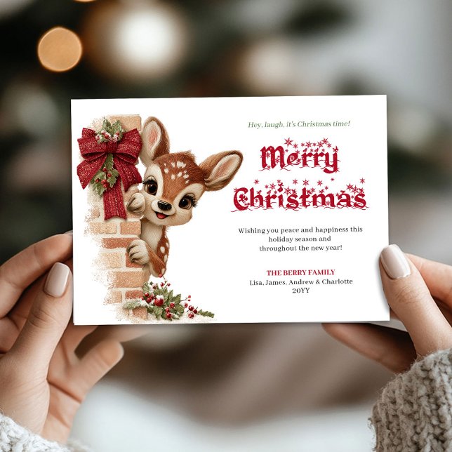 Tarjeta Festiva Elegant Peeking Reindeer Funny Cartoon Greeting  (Elegant Peeking Reindeer Funny Cartoon Greeting Card

)