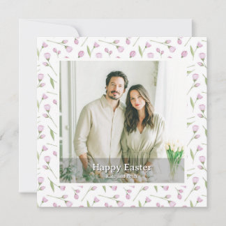 Tarjeta Festiva Elegant Personalized Photo Floral Happy Easter