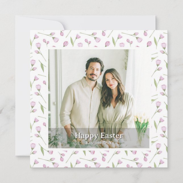 Tarjeta Festiva Elegant Personalized Photo Floral Happy Easter (Anverso)