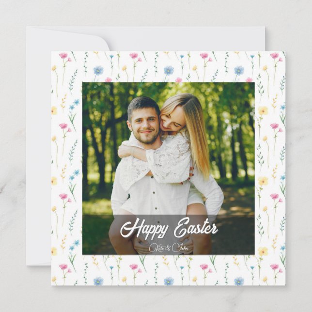 Tarjeta Festiva Elegant Personalized Photo Happy Easter  (Anverso)