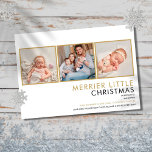 Tarjeta Festiva Elegant Photo Collage Christmas Birth Announcement<br><div class="desc">Spread the joy of a Christmas birth with this elegant modern holiday birth announcement card. Personalise the front with your special 3 photos,  baby's name and birth stats,  and holiday message. The reverse features pretty falling snowflakes frost background. Designed by Thisisnotme©</div>