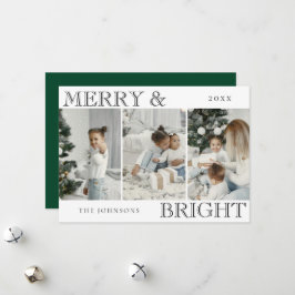 Tarjeta Festiva Elegant Photo | Green Merry and Bright Christmas