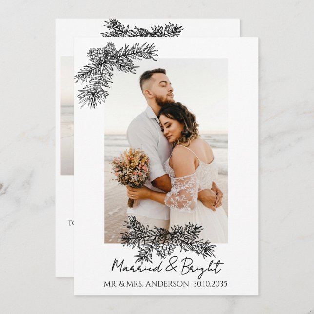 Tarjeta Festiva Elegant Photo Married & Bright Simple Christmas (Anverso / Reverso)