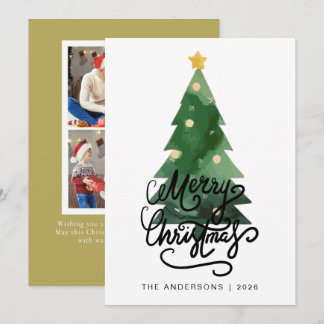 Tarjeta Festiva Elegant Pine Tree Christmas Family 2 Photo Holida