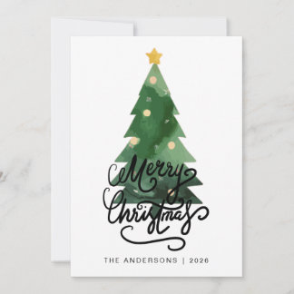 Tarjeta Festiva Elegant Pine Tree Christmas Family 2 Photo Holida