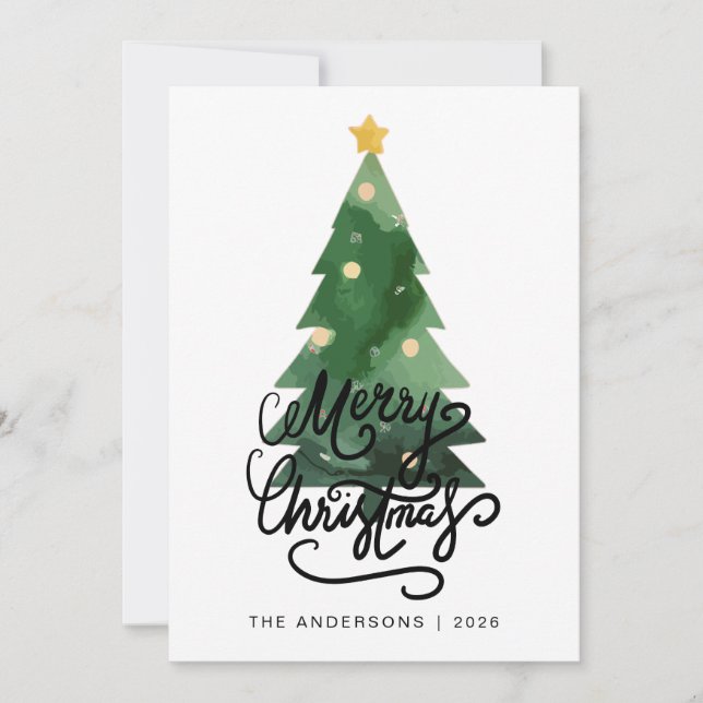 Tarjeta Festiva Elegant Pine Tree Christmas Family 2 Photo Holida (Anverso)