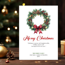 Tarjeta Festiva Elegant Pine Wreath Christmas Greeting Holiday