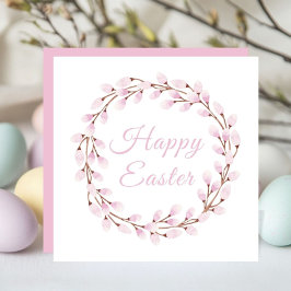Tarjeta Festiva Elegant Pink Pussy Willow Easter