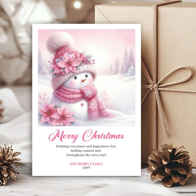 Tarjeta Festiva Elegant Pink Snowman Kids Digital Christmas Cards (Elegant Pink Snowman Kids Digital Christmas Greeting Card

)
