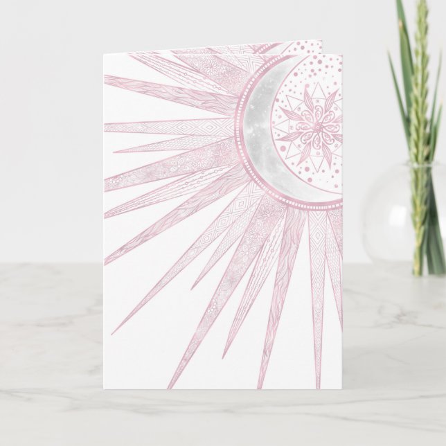 Tarjeta Festiva Elegant Pink Sun Moon Doodle Mandala White Design (Anverso)