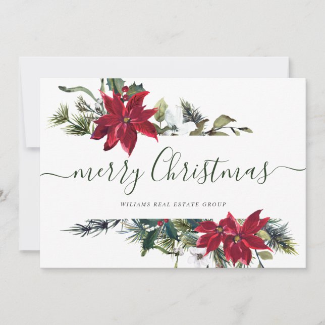 Tarjeta Festiva Elegant Poinsettia Christmas Corporate Greeting Ho (Anverso)