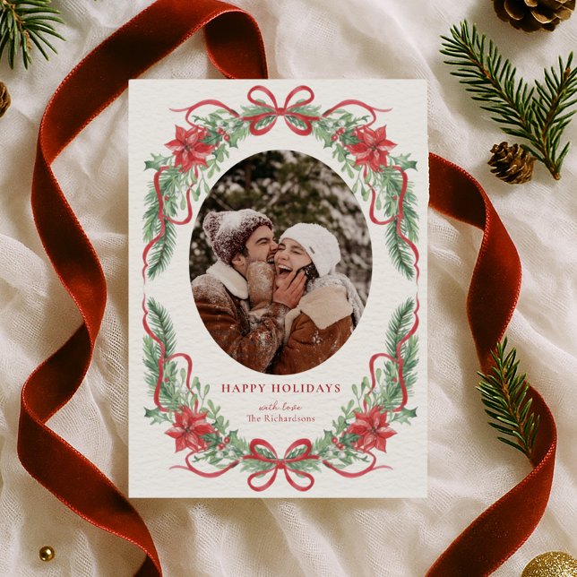 Tarjeta Festiva Elegant Poinsettia Holiday Photo Card  (Subido por el creador)