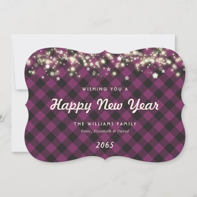 Tarjeta Festiva Elegant Purple Plaid New Year Card (Anverso)