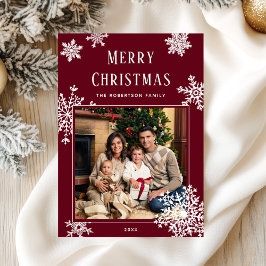 Tarjeta Festiva Elegant Red Christmas Snowflakes Photo