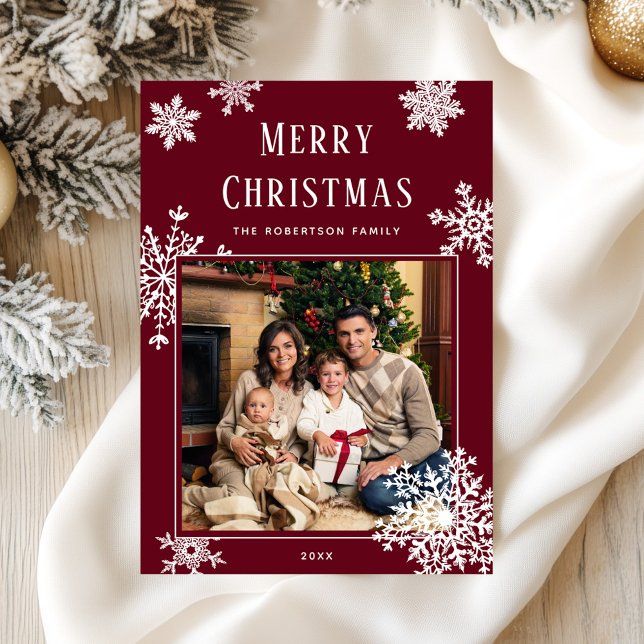 Tarjeta Festiva Elegant Red Christmas Snowflakes Photo (Subido por el creador)