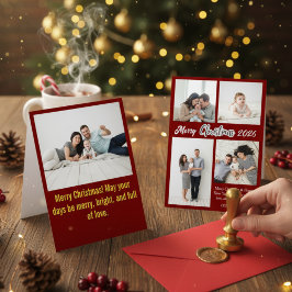 Tarjeta Festiva Elegant Red Family Photo Collage Christmas Holiday