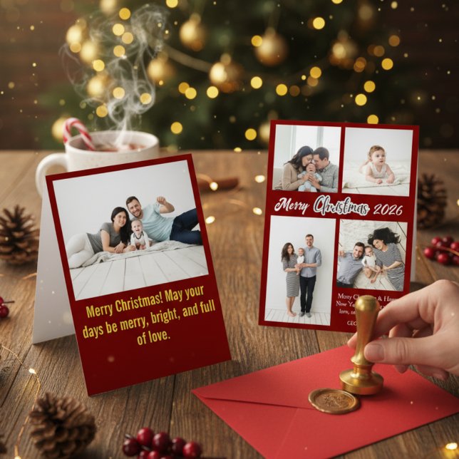 Tarjeta Festiva Elegant Red Family Photo Collage Christmas Holiday (Subido por el creador)