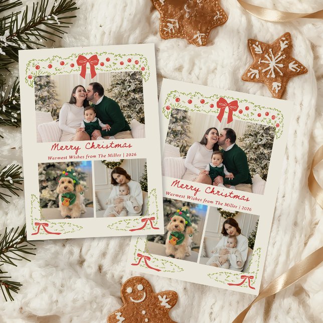 Tarjeta Festiva Elegant Red Green Christmas Photo Holiday Card (Subido por el creador)