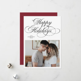 Tarjeta Festiva Elegant Red Happy Holidays Photo Christmas 