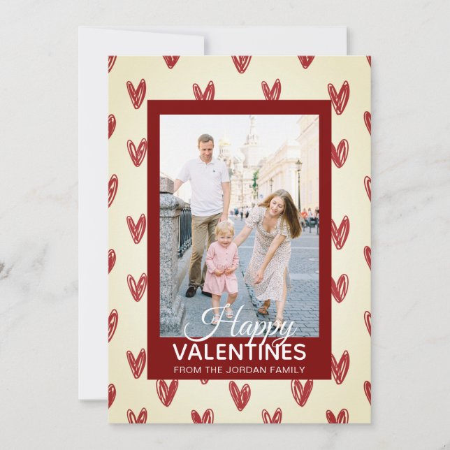 Tarjeta Festiva Elegant Red Hearts Happy Valentine's Day 1 Photo (Anverso)