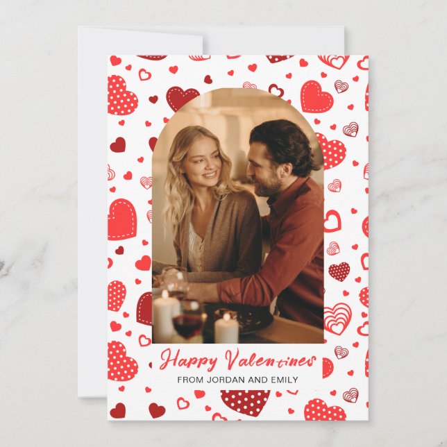 Tarjeta Festiva Elegant Red Hearts Happy Valentine's Day 1 Photo (Anverso)