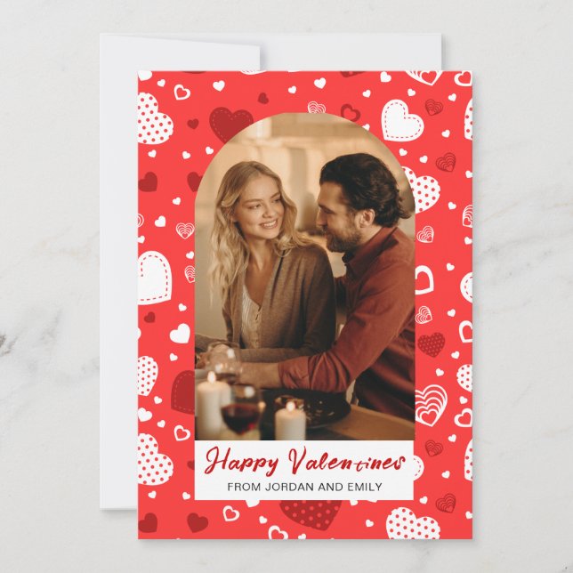 Tarjeta Festiva Elegant Red Hearts Happy Valentine's Day 1 Photo (Anverso)