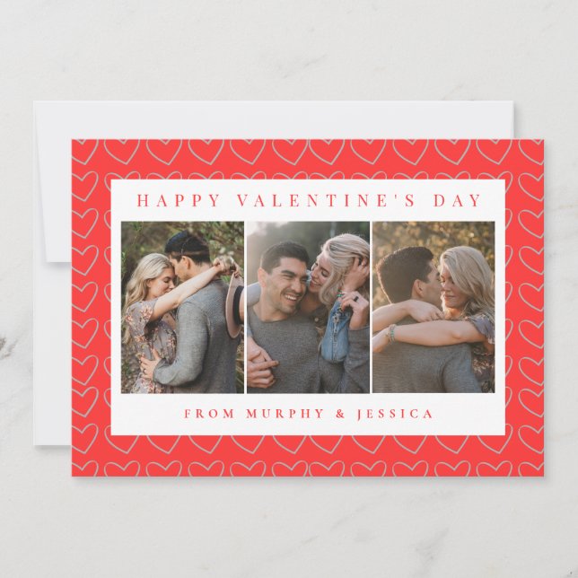 Tarjeta Festiva Elegant Red Hearts Happy Valentine's Day 3 Photo (Anverso)