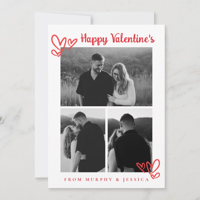 Tarjeta Festiva Elegant Red Hearts Happy Valentine's Day 3 Photo (Anverso)