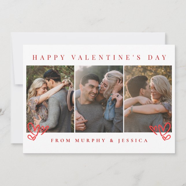 Tarjeta Festiva Elegant Red Hearts Happy Valentine's Day 3 Photo (Anverso)