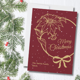 Tarjeta Festiva Elegant Red Merry Christmas Poinsettia Flat