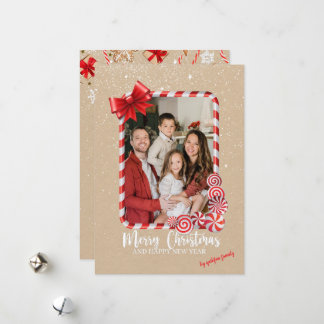 Tarjeta Festiva Elegant Red Poinsettia Photo Christmas Card