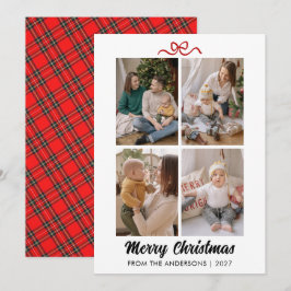 Tarjeta Festiva Elegant Red Script Merry Christmas 4 Photo Collage
