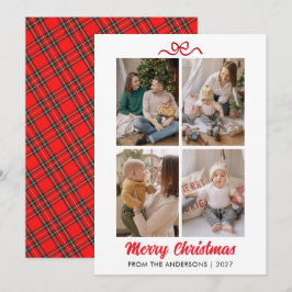 Tarjeta Festiva Elegant Red Script Merry Christmas 4 Photo Collage