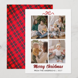 Tarjeta Festiva Elegant Red Script Merry Christmas 4 Photo Collage